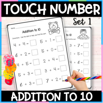 Preview of Touch Dot Number Addition to 10 Math Worksheets - Set 1