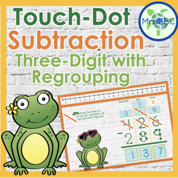 Preview of Touch Dot Three-Digit Subtraction w/ Regrouping (Scaffolded) Digital Boom Cards™