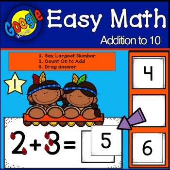 Preview of Easy Math Addition to 10 Distance Learning Google Classroom Digital Task Cards