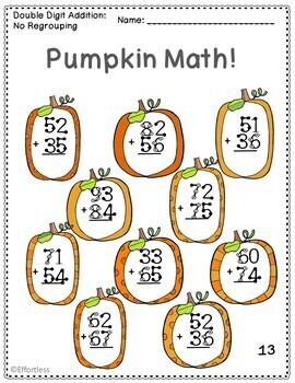 Touch Math Addition with Fall Pumpkin Theme: Double Digits with NO