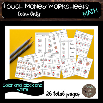 Preview of Touch Dot Money Coin Math Worksheets-color and black and white