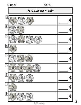 touch money worksheets quarters only by effortless tpt