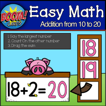Preview of Touch Number  Math Addition Facts 10 - 20 | BOOM CARDS | Distance Learning