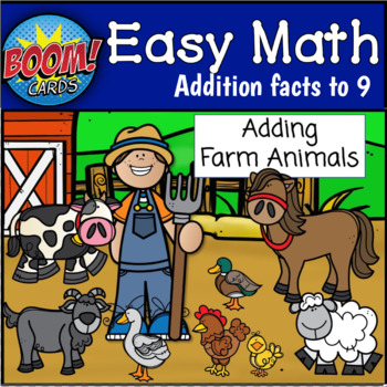 Preview of Touch Number Math | Addition Facts | Farm | BOOM CARDS | Distance Learning