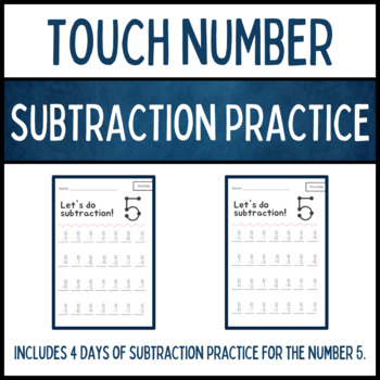 Preview of Touch Number Math Subtraction Practice Worksheets - Number 5