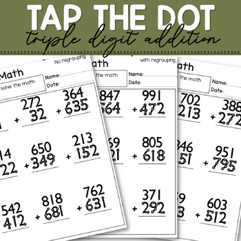 Preview of Touch Number Math Triple Digit Addition Worksheets