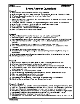 Touching Spirit Bear Short Answer Questions With Answer Keys Tpt