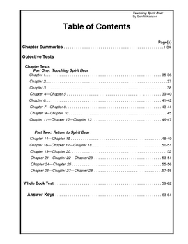 Touching Spirit Bear: Chapter Summaries and Objective Tests | TpT