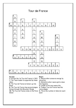 Tour de France Crossword Puzzle and Word Search Bell Ringer TpT