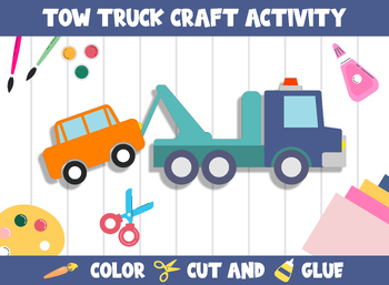 Preview of Tow Truck Craft Activity - Color, Cut, and Glue for PreK to 2nd Grade, PDF File