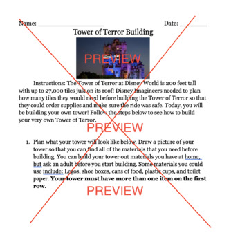 Preview of Tower of Terror Addition PBL Activity