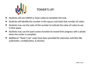 Preview of Tower's Up Math Cube Center