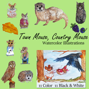 Preview of Town Mouse, Country Mouse Aesop's Fables watercolor clip art Clipart
