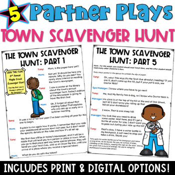 Preview of Town Scavenger Hunt Partner Plays with a Comprehension Check Worksheet