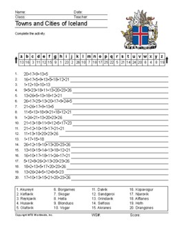Towns and Cities of Iceland Word Search and Puzzle Worksheets by Lesson