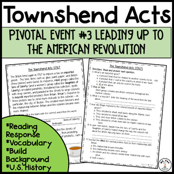 Preview of Townshend Acts Reading Comprehension American Revolution U.S. History Worksheet