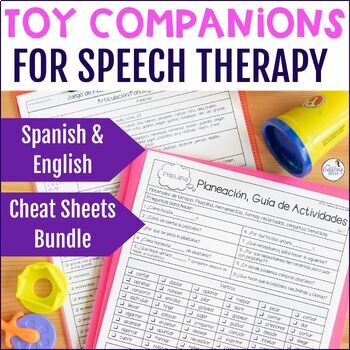 Preview of Toy Companion Speech and Language Cheat Sheets BUNDLE - Spanish & English