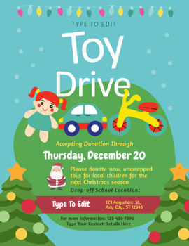 Preview of Toy Drive Christmas School Flyer (1) Fully Customize your Flyer Ready to Edit!
