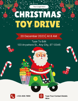 Preview of Toy Drive Christmas School Flyers (4) Fully Customize your Flyer Ready to Edit!