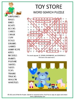 Toy Store Word Search Puzzle  Toys, Shopping Activity Worksheet Game