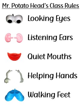 Preview of Toy Story theme Class Rules Mr Potato Head Eyes Ears Mouth Hands Feet Printable