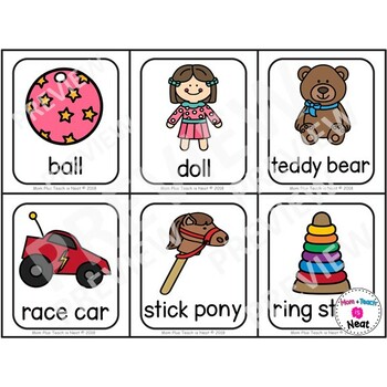 toy words picture vocabulary word cards color bw version tpt