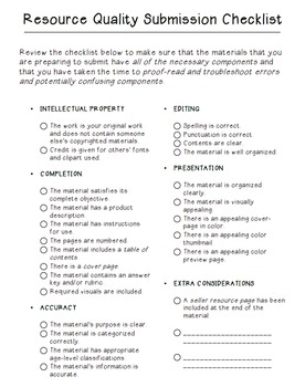 Preview of TpT Materials Checklist