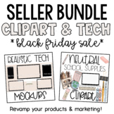 TpT Seller Kit - Neutral School Supplies Clipart & Tech Mo