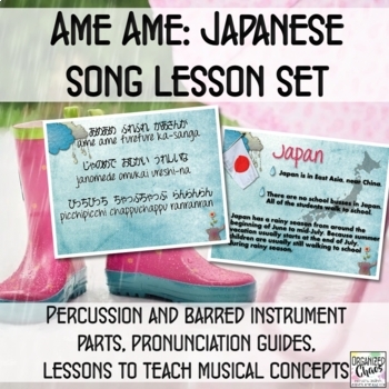 Preview of Ame Ame: Japanese song lesson set to teach pentatonic, 6/8, orff ostinati