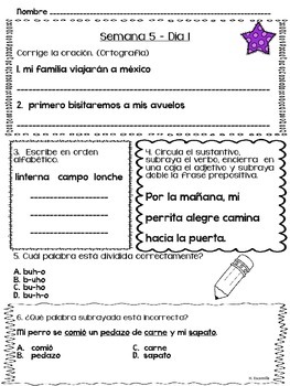 Trabajo diario de lenguaje - Semanas 5 - 8 by Hilda Escamilla | TpT