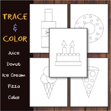 Trace & Color Food: Donut/Juice/Ice Cream/Pizza/Cake, Draw