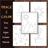 Trace & Color Nature: Sun/Tree/Crescent & Stars/Flower/Vie