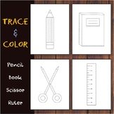 Trace & Color in school: Pencil/Book/Scissor/Ruler, Draw u