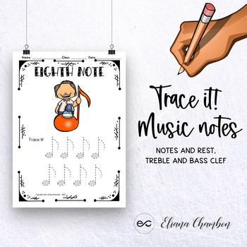 Preview of Trace It! Draw It! Music Notes - Music Theory Worksheet - Beginning Student