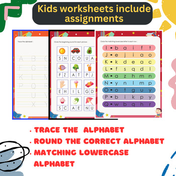 Preview of Trace Letters, Match Lower Case and Beginning Sound of Letters Worksheets