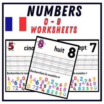 Preview of Trace Numbers 0-9, Writing Numbers Math Worksheets Handwriting In French