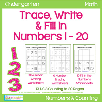 Preview of Trace Numbers 1-20, Write and Fill In the Numbers, too!