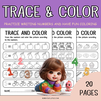 Preview of Kindergarten Math | Tracing Writing Counting Numbers 1-5 | Coloring