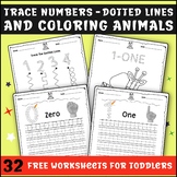 Trace Numbers And Dotted Lines And Coloring Animals Worksheets For Toddlers