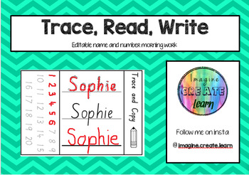 Preview of Trace, Read and Write - Editable Morning Work - Pre Primary