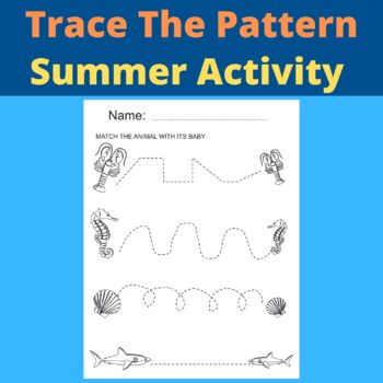 Trace The Pattern Sea Animals and their young ones Summer Activity  Kindergarten