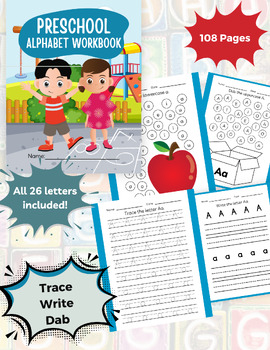 Preview of Trace, Write, Dab the letter, Alphabet Practice book,