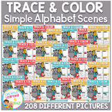 Trace and Color Alphabet Picture Scenes Fine Motor Skills Bundle