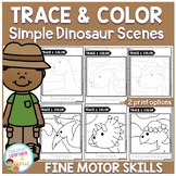 Trace and Color Dinosaur Picture Scenes Fine Motor Skills