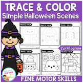 Trace and Color Halloween Picture Scenes Fine Motor Skills