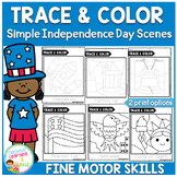 Trace and Color Independence Day Picture Scenes Fine Motor Skills