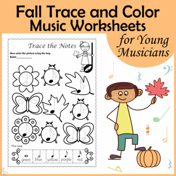 Preview of Trace and Color Music Worksheets | Fall Themed
