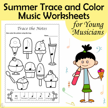 Preview of Trace and Color Music Worksheets | Summer Themed