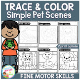 Trace and Color Pet Picture Scenes Fine Motor Skills