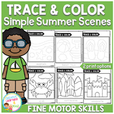 Trace and Color Summer Picture Scenes Fine Motor Skills